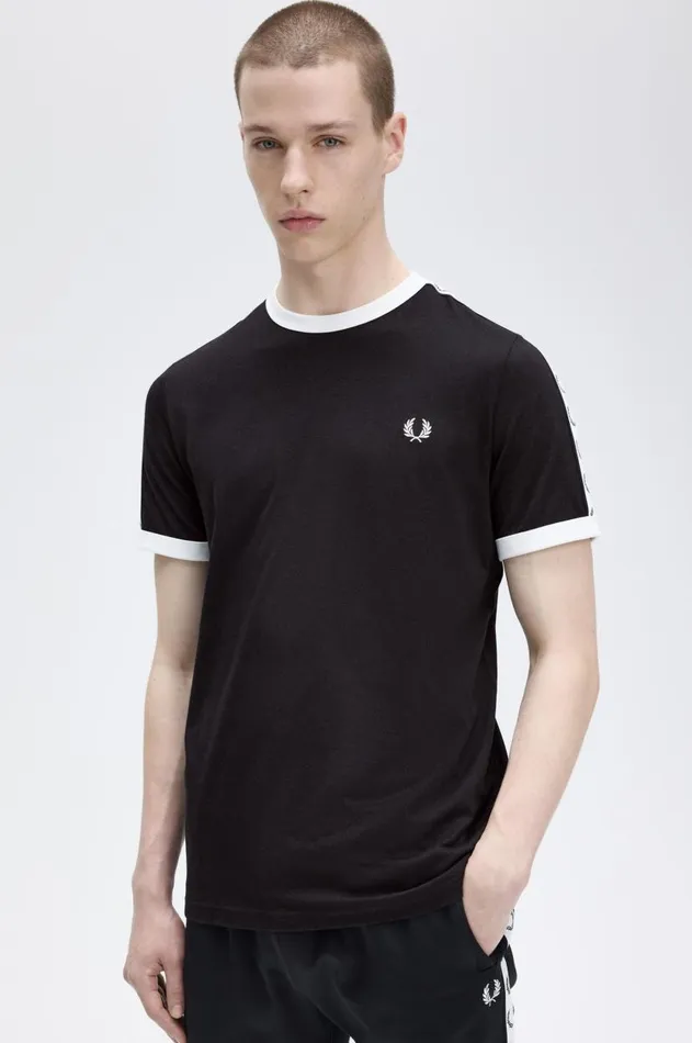 Men TShirts Fred Perry Taped Ringer TShirt Black