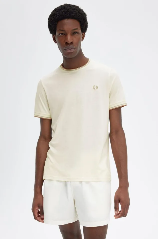 Men TShirts Fred Perry Twin Tipped TShirt Ecruoatmealwarm Stone