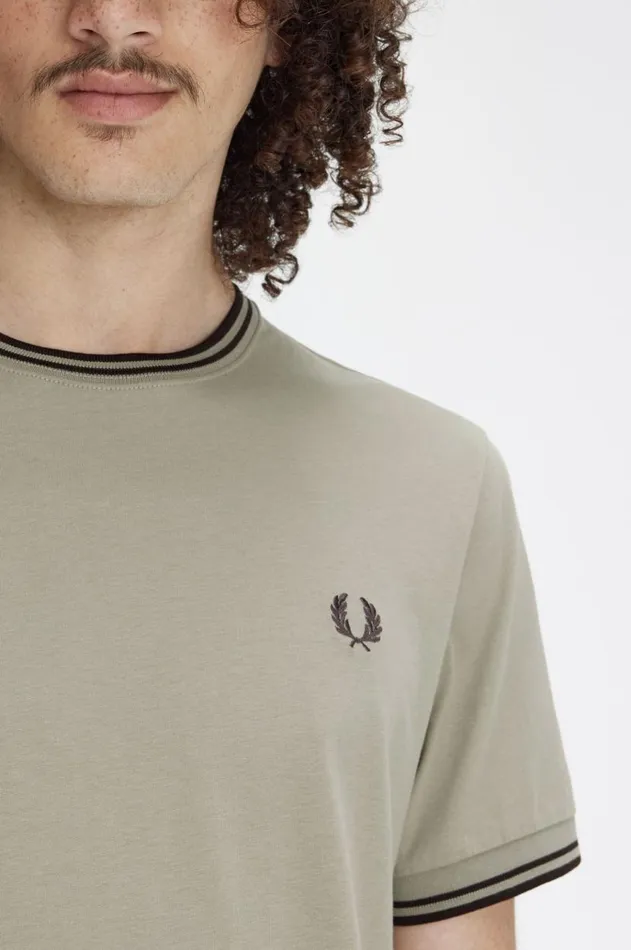 Men TShirts Fred Perry Twin Tipped TShirt Warm Greycarrington Brick