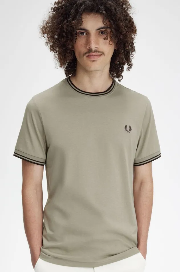 Men TShirts Fred Perry Twin Tipped TShirt Warm Greycarrington Brick