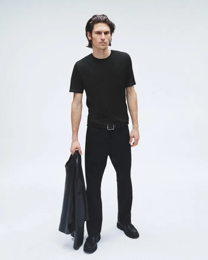 Men TShirts Rag 038 Bone Banks Double Faced Short Sleeve Tee Black