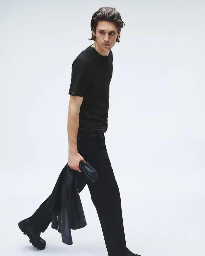 Men TShirts Rag 038 Bone Banks Double Faced Short Sleeve Tee Black