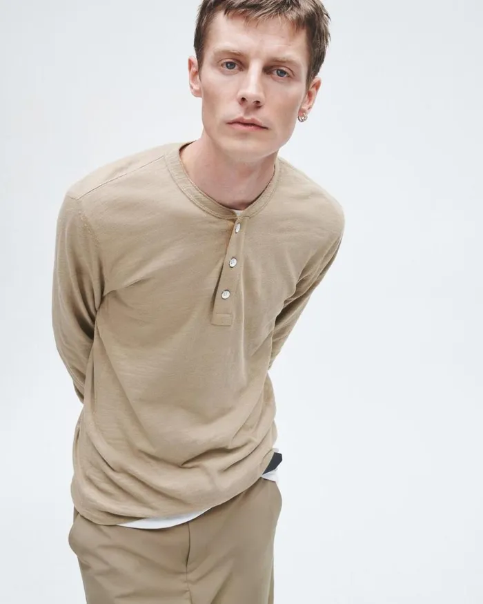 Men TShirts Rag 038 Bone Classic Flame Henley Taupe