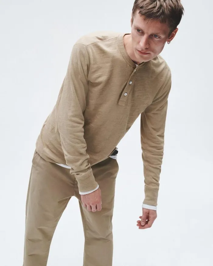 Men TShirts Rag 038 Bone Classic Flame Henley Taupe