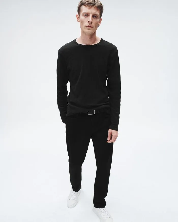 Men TShirts Rag 038 Bone Classic Flame Long Sleeve Tee Black