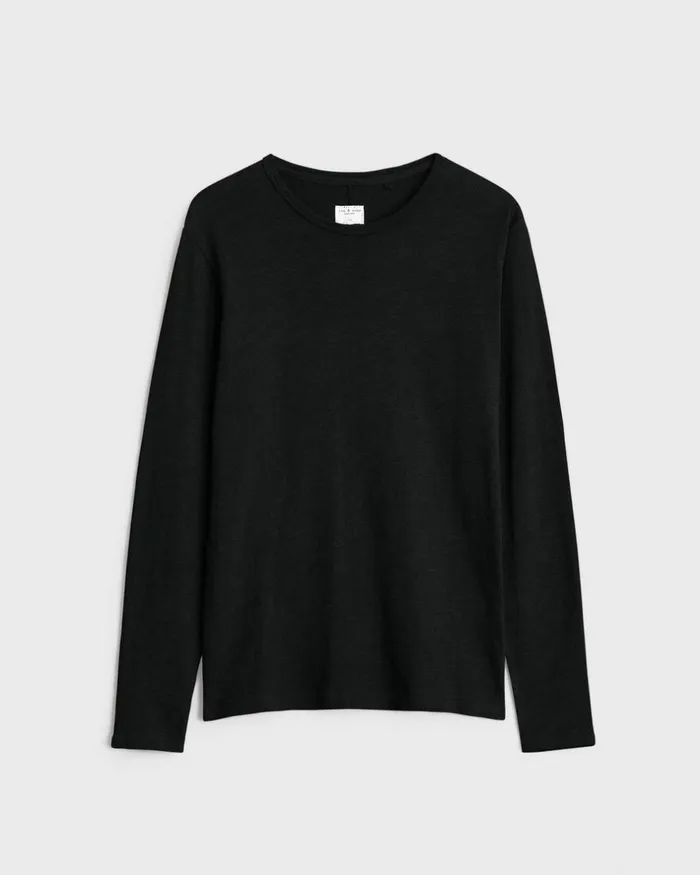 Men TShirts Rag 038 Bone Classic Flame Long Sleeve Tee Black