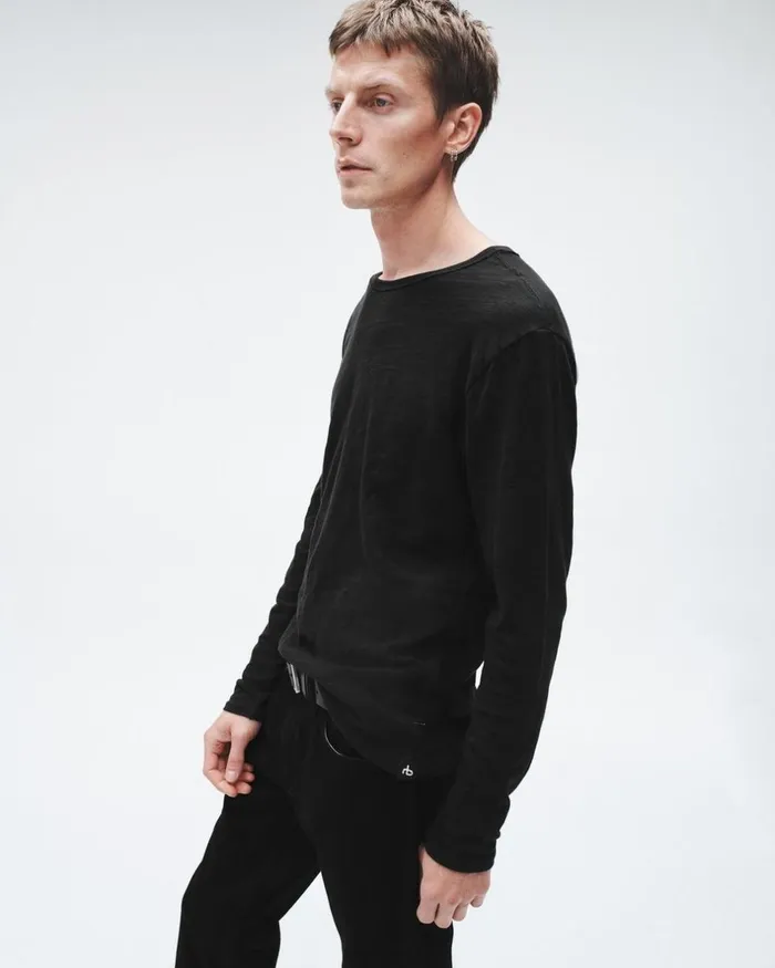 Men TShirts Rag 038 Bone Classic Flame Long Sleeve Tee Black