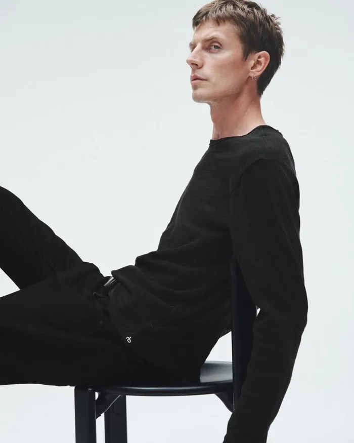 Men TShirts Rag 038 Bone Classic Flame Long Sleeve Tee Black