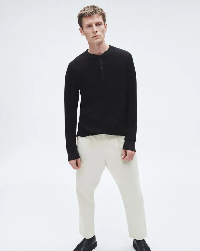 Men TShirts Rag 038 Bone Lightweight Waffle Henley Black