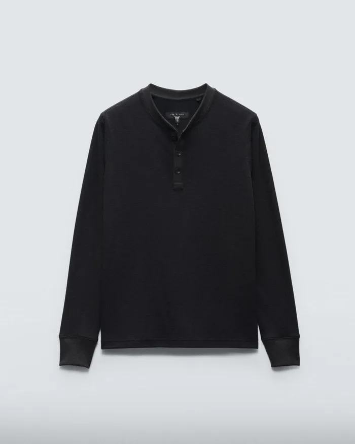 Men TShirts Rag 038 Bone Lightweight Waffle Henley Black