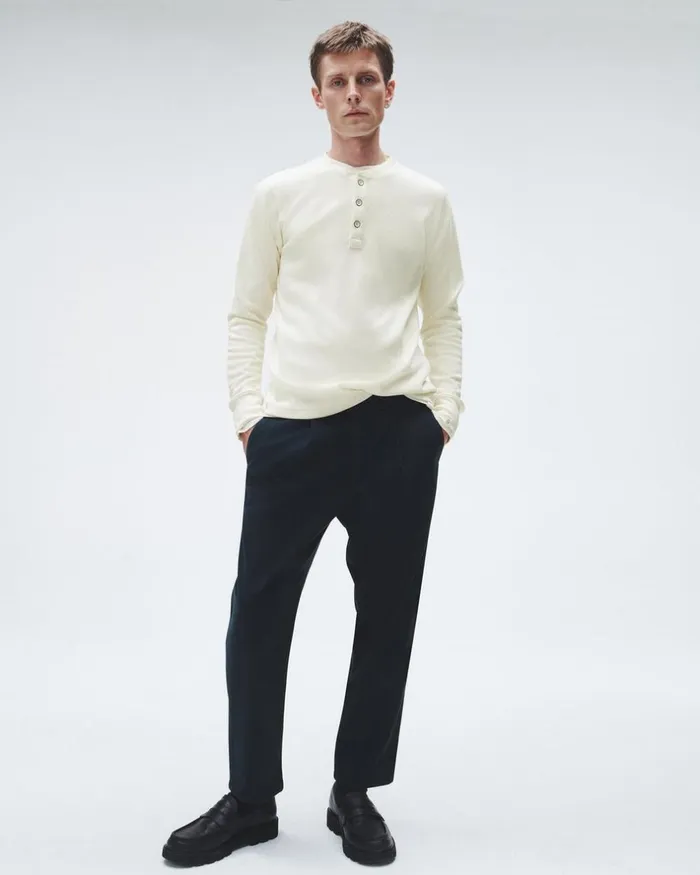 Men TShirts Rag 038 Bone Lightweight Waffle Henley Ivory