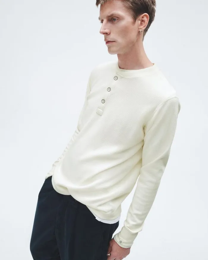 Men TShirts Rag 038 Bone Lightweight Waffle Henley Ivory