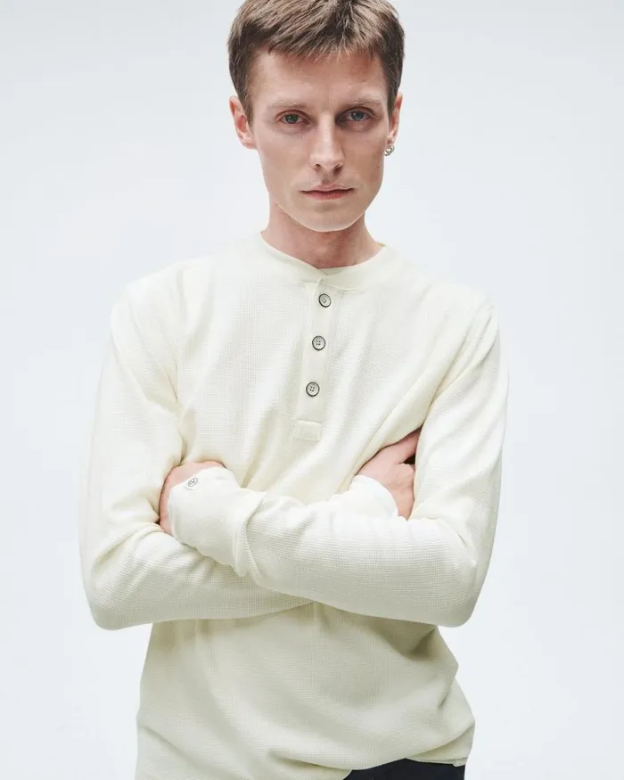 Men TShirts Rag 038 Bone Lightweight Waffle Henley Ivory