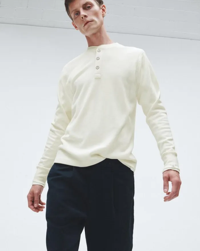 Men TShirts Rag 038 Bone Lightweight Waffle Henley Ivory