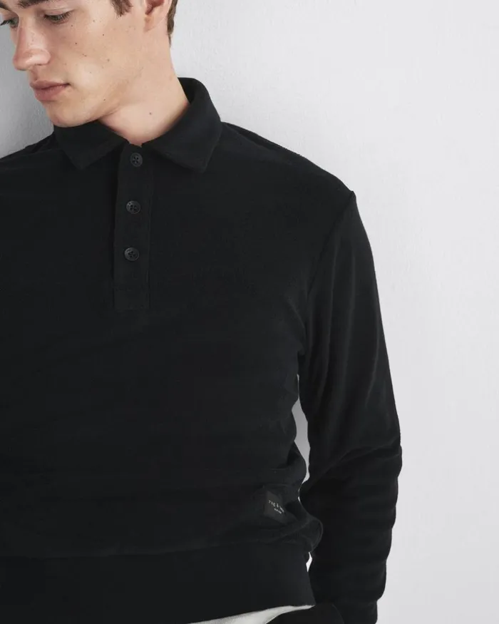 Men TShirts Rag 038 Bone Toweling Long Sleeve Polo Black