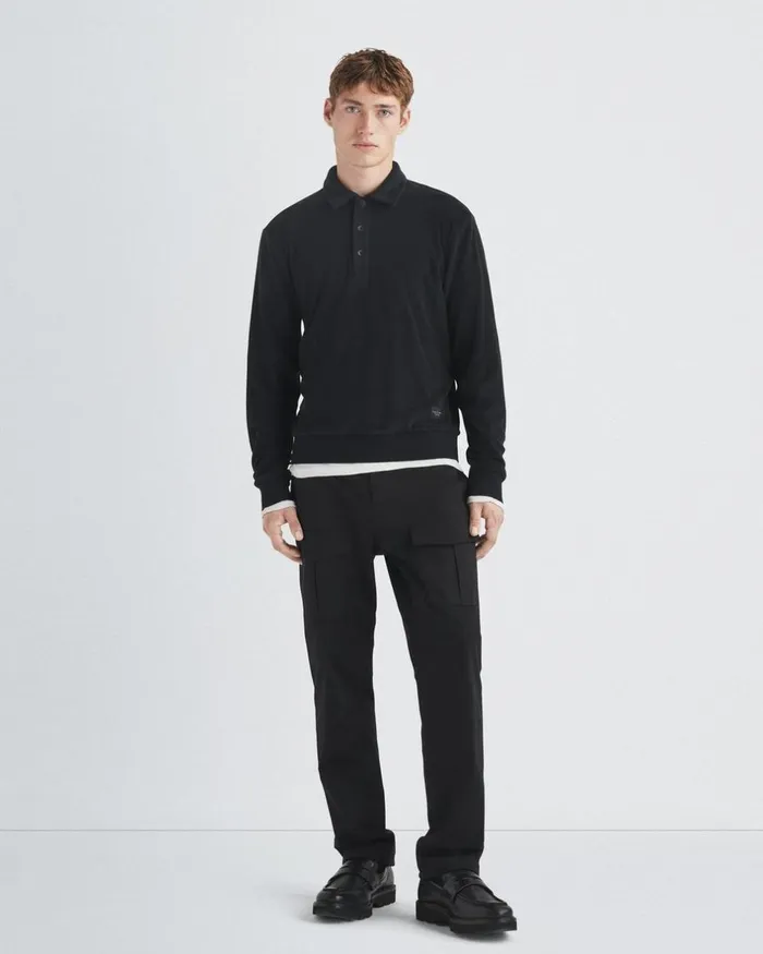 Men TShirts Rag 038 Bone Toweling Long Sleeve Polo Black