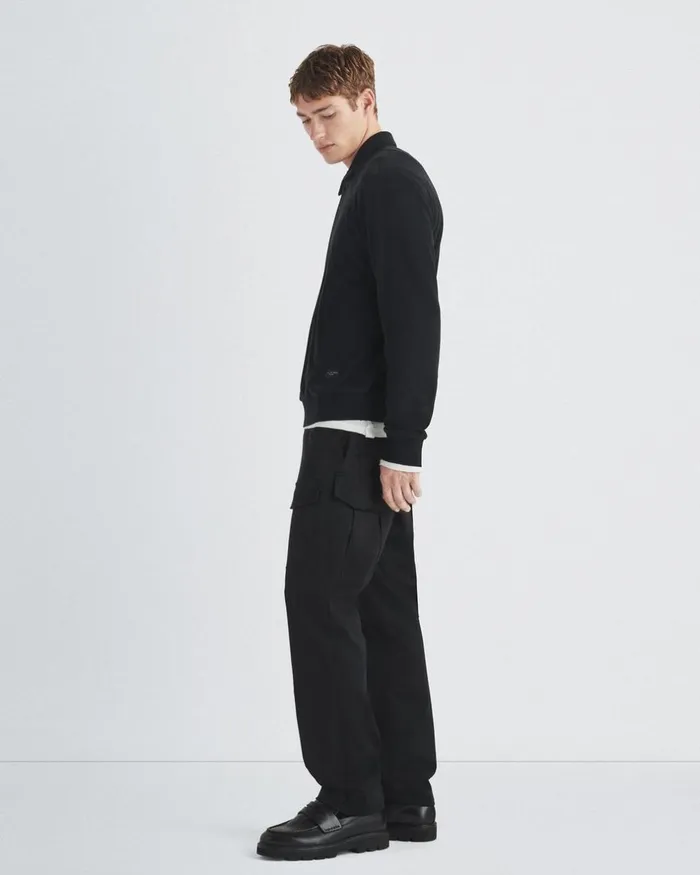 Men TShirts Rag 038 Bone Toweling Long Sleeve Polo Black