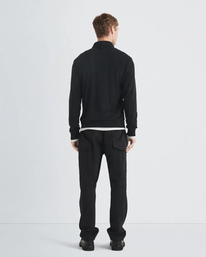 Men TShirts Rag 038 Bone Toweling Long Sleeve Polo Black