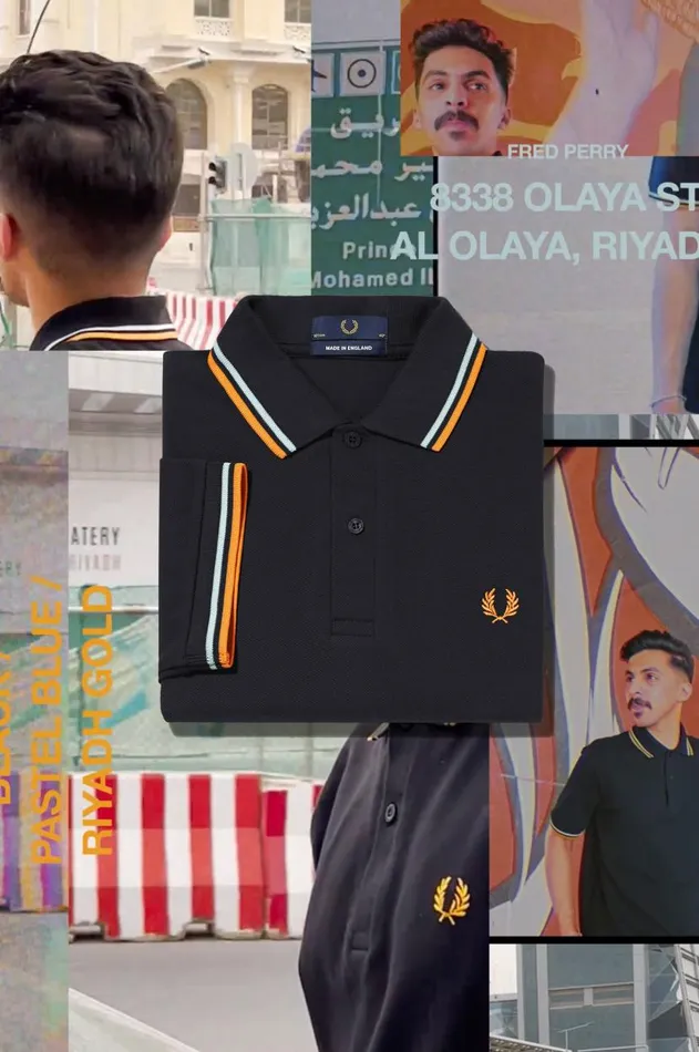 Men The Fred Perry Shirt Fred Perry M12 Blackpastel Blueriyadh Gold