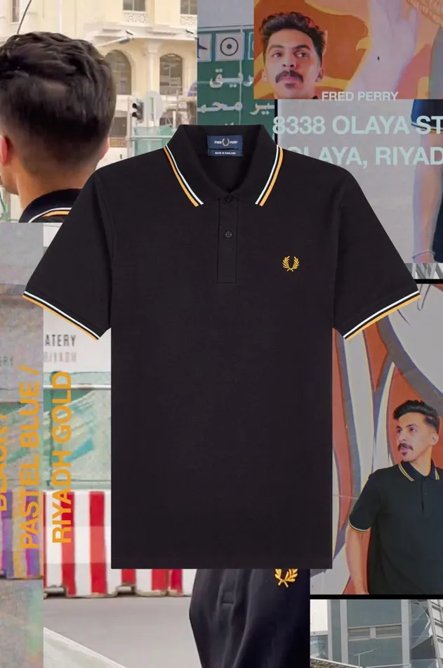 Men The Fred Perry Shirt Fred Perry M12 Blackpastel Blueriyadh Gold