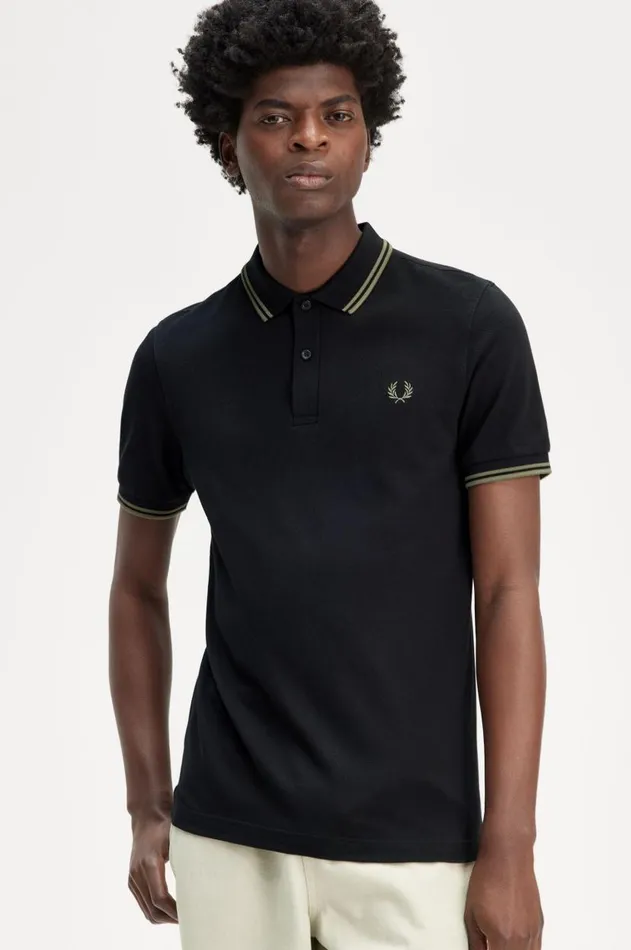 Men The Fred Perry Shirt Fred Perry M3600 Blacklaurel Wreath Greenlaurel Wreath Green