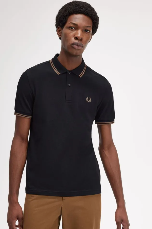 Men The Fred Perry Shirt Fred Perry M3600 Blackshaded Stoneshaded Stone
