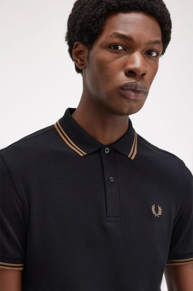 Men The Fred Perry Shirt Fred Perry M3600 Blackshaded Stoneshaded Stone