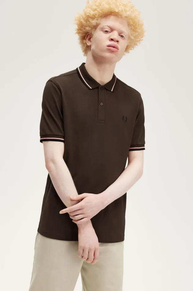Men The Fred Perry Shirt Fred Perry M3600 Burnt Tobaccodark Pinkblack