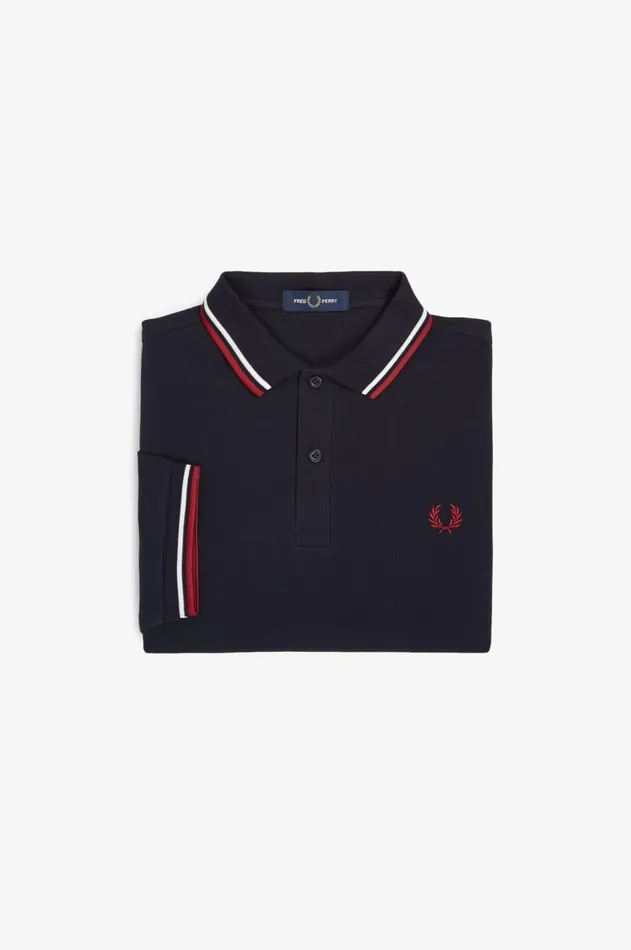 Men The Fred Perry Shirt Fred Perry M3600 Navysnow Whiteburnt Red
