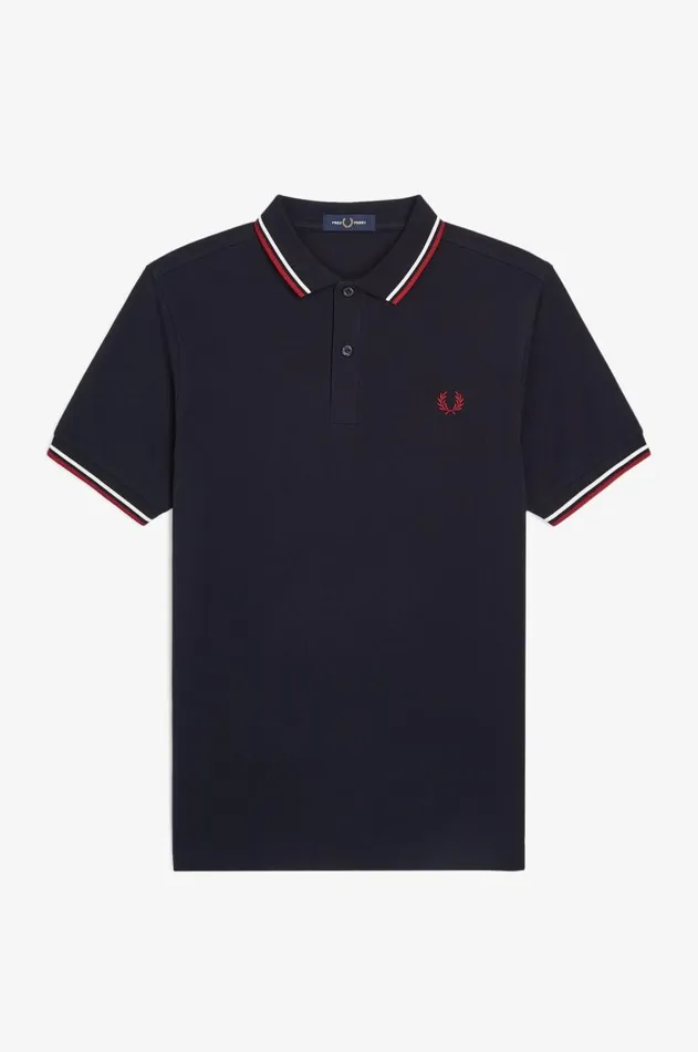 Men The Fred Perry Shirt Fred Perry M3600 Navysnow Whiteburnt Red