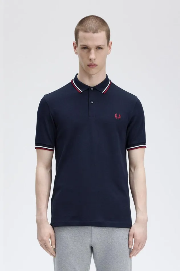 Men The Fred Perry Shirt Fred Perry M3600 Navysnow Whiteburnt Red