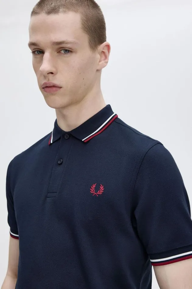 Men The Fred Perry Shirt Fred Perry M3600 Navysnow Whiteburnt Red