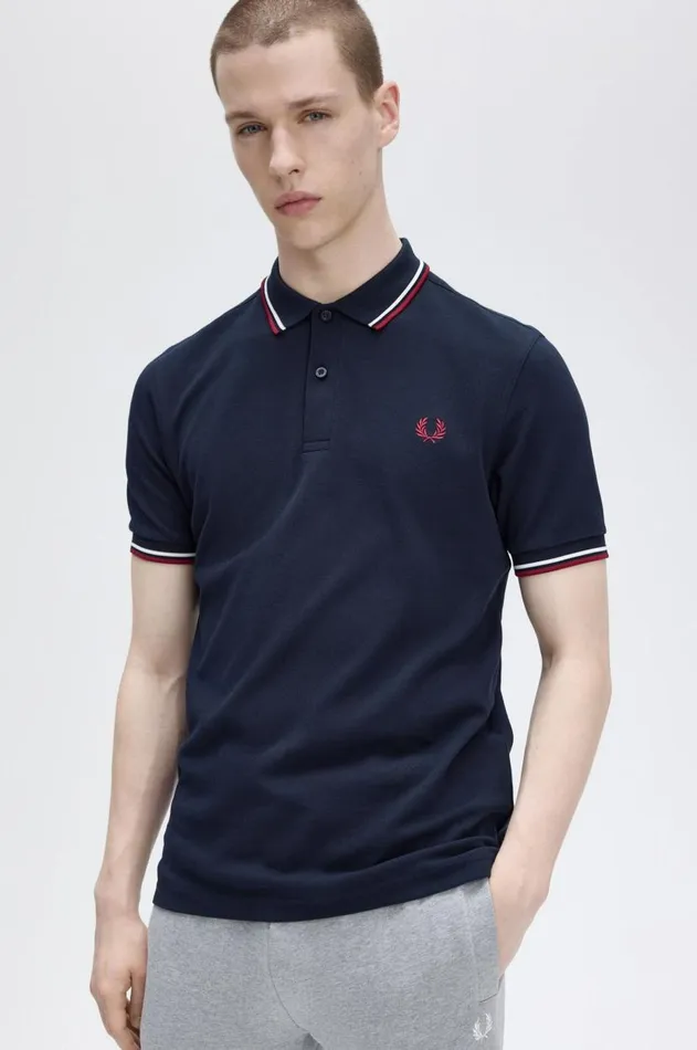 Men The Fred Perry Shirt Fred Perry M3600 Navysnow Whiteburnt Red