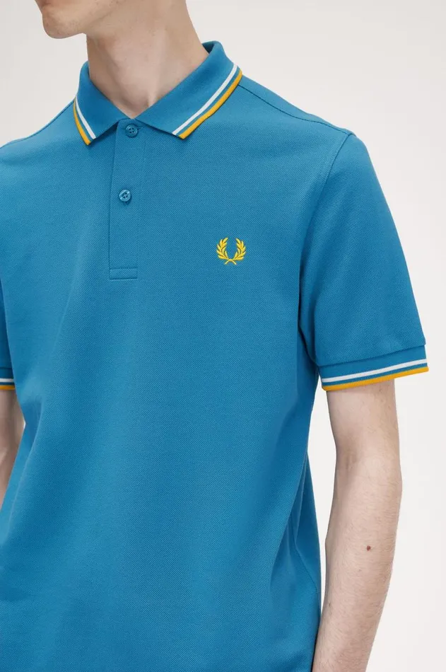 Men The Fred Perry Shirt Fred Perry M3600 Runaway Bay Oceansnow Whitehoneycomb