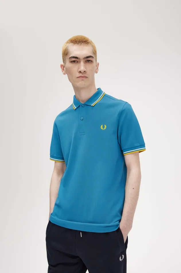 Men The Fred Perry Shirt Fred Perry M3600 Runaway Bay Oceansnow Whitehoneycomb