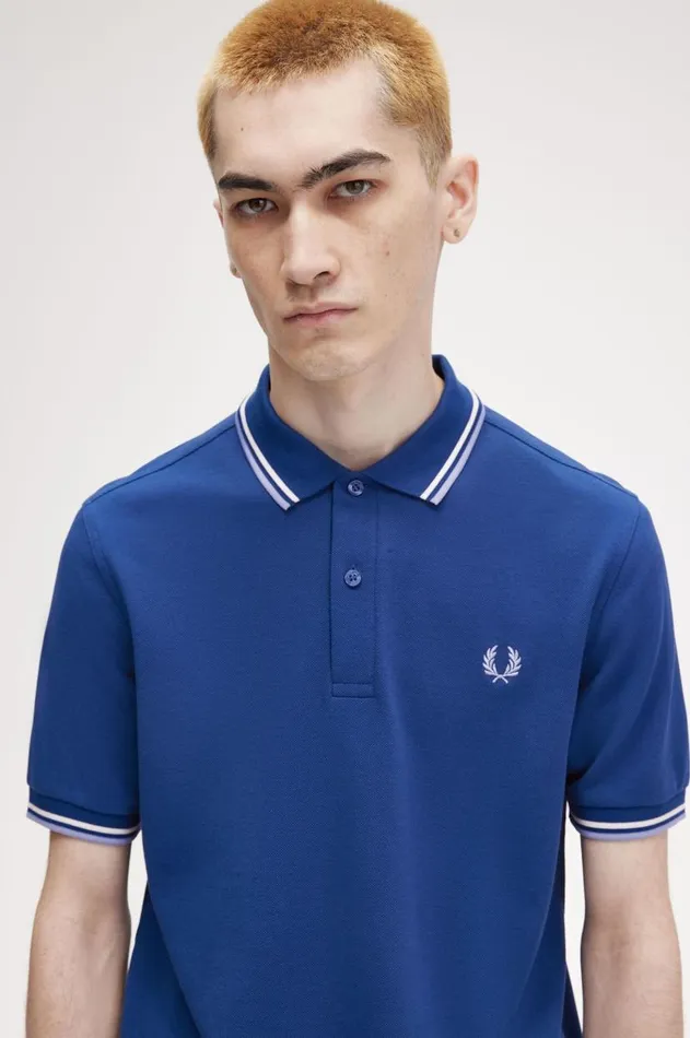Men The Fred Perry Shirt Fred Perry M3600 Shaded Cobaltsnow Whitelight Smoke