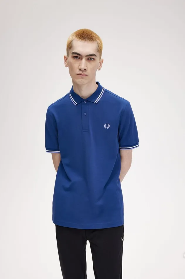 Men The Fred Perry Shirt Fred Perry M3600 Shaded Cobaltsnow Whitelight Smoke