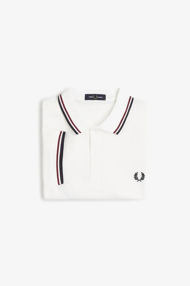 Men The Fred Perry Shirt Fred Perry M3600 Snow Whiteburnt Rednavy