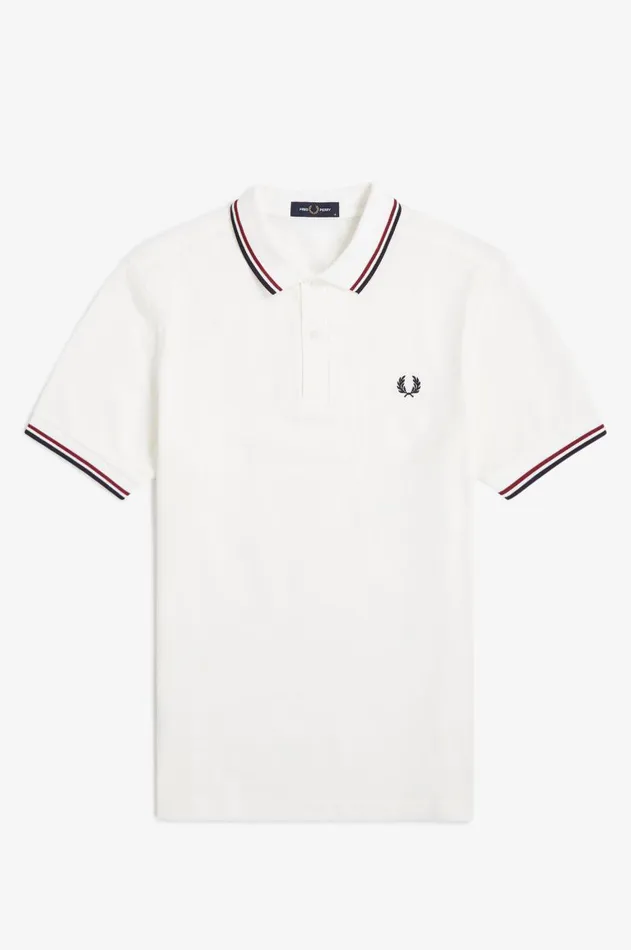 Men The Fred Perry Shirt Fred Perry M3600 Snow Whiteburnt Rednavy