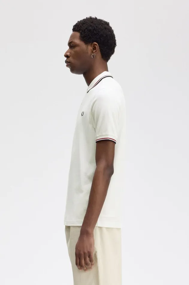 Men The Fred Perry Shirt Fred Perry M3600 Snow Whiteburnt Rednavy