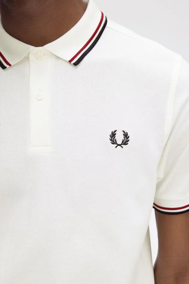Men The Fred Perry Shirt Fred Perry M3600 Snow Whiteburnt Rednavy