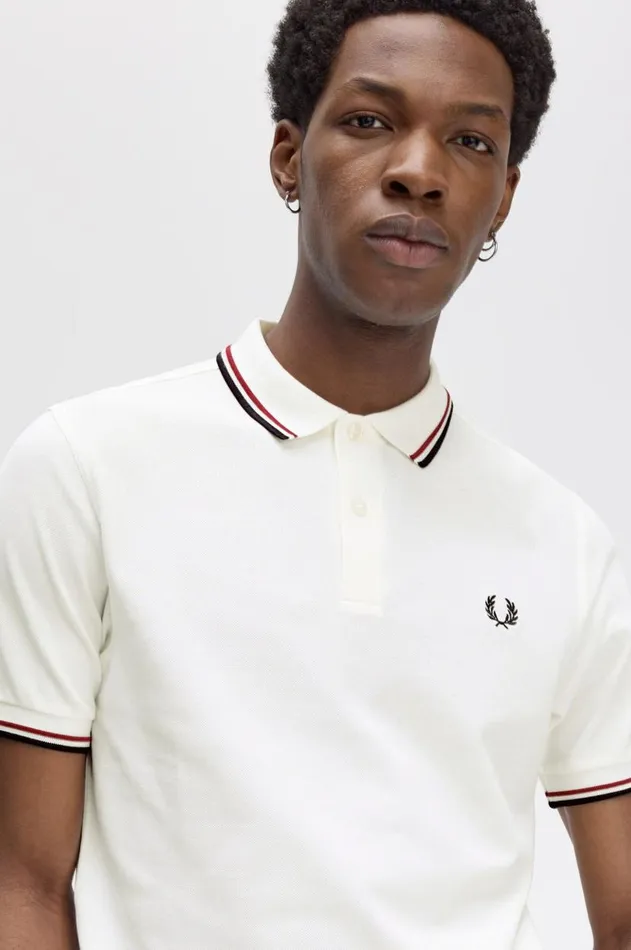 Men The Fred Perry Shirt Fred Perry M3600 Snow Whiteburnt Rednavy