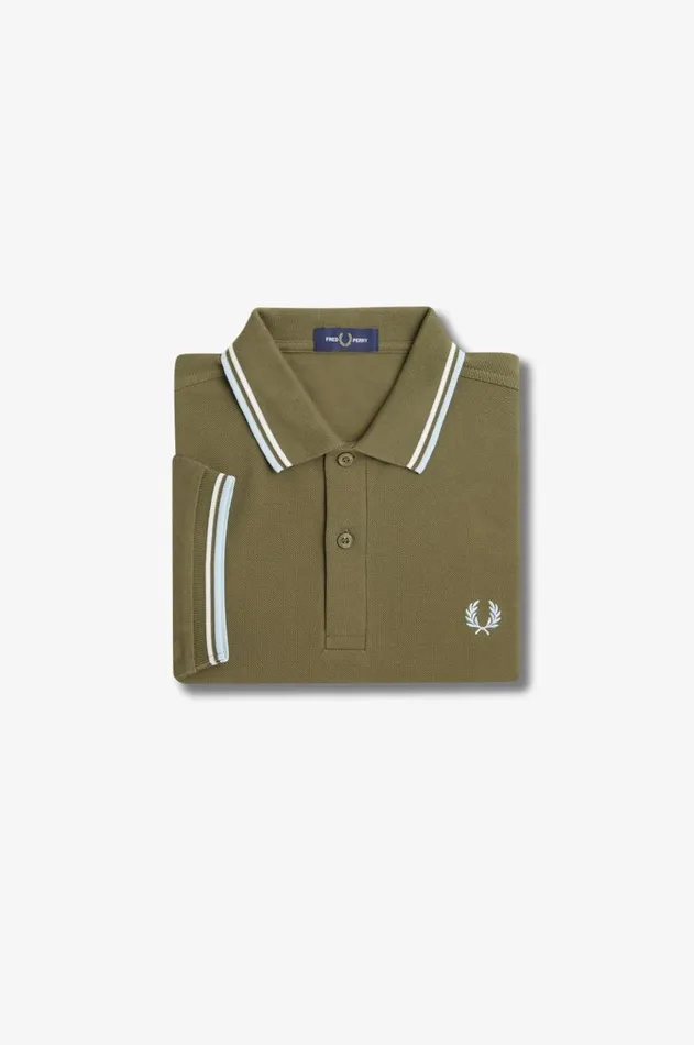 Men The Fred Perry Shirt Fred Perry M3600 Uniform Greensnow Whitelight Ice