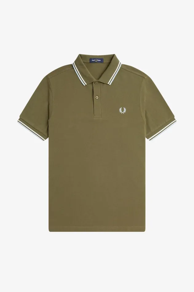 Men The Fred Perry Shirt Fred Perry M3600 Uniform Greensnow Whitelight Ice