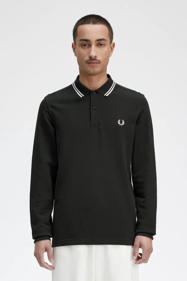 Men The Fred Perry Shirt Fred Perry M3636 Night Greensnow Whitesnow White