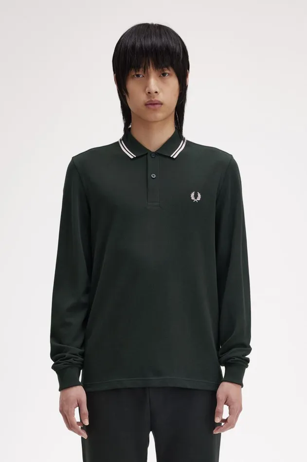 Men The Fred Perry Shirt Fred Perry M3636 Night Greensnow Whitesnow White