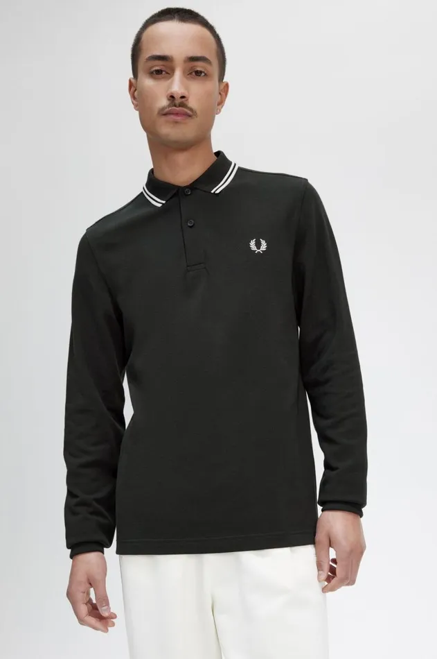 Men The Fred Perry Shirt Fred Perry M3636 Night Greensnow Whitesnow White