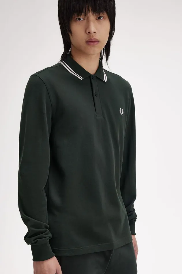 Men The Fred Perry Shirt Fred Perry M3636 Night Greensnow Whitesnow White