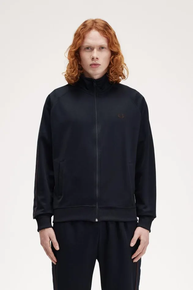 Men Track Jackets Fred Perry Contrast Tape Track Jacket Navycarrington Brick