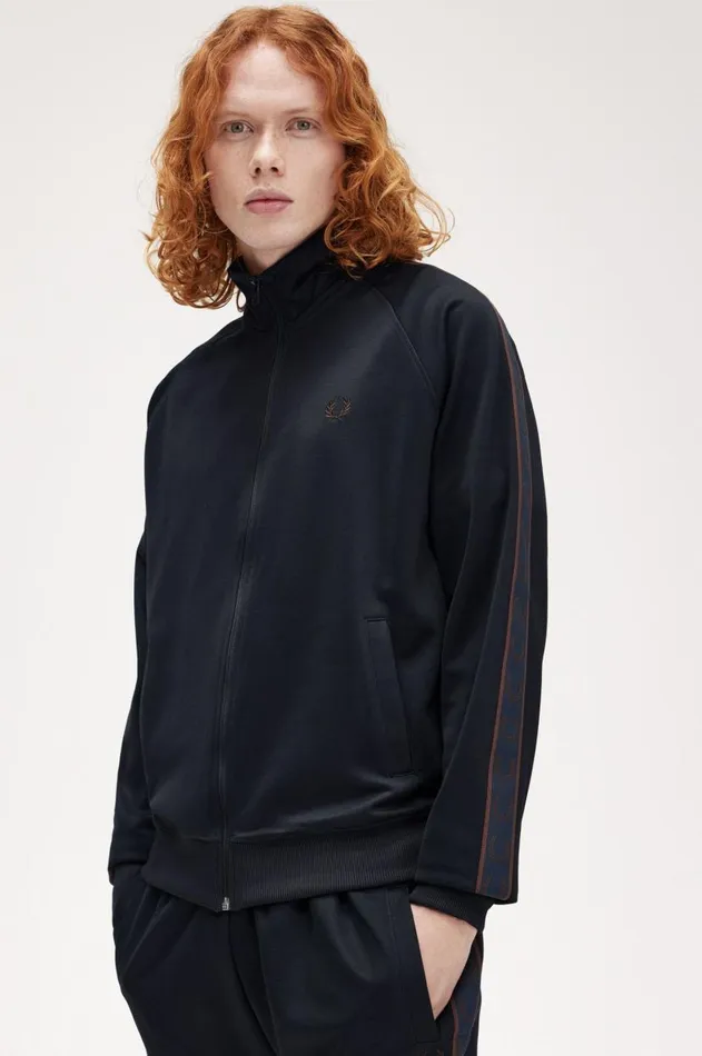 Men Track Jackets Fred Perry Contrast Tape Track Jacket Navycarrington Brick